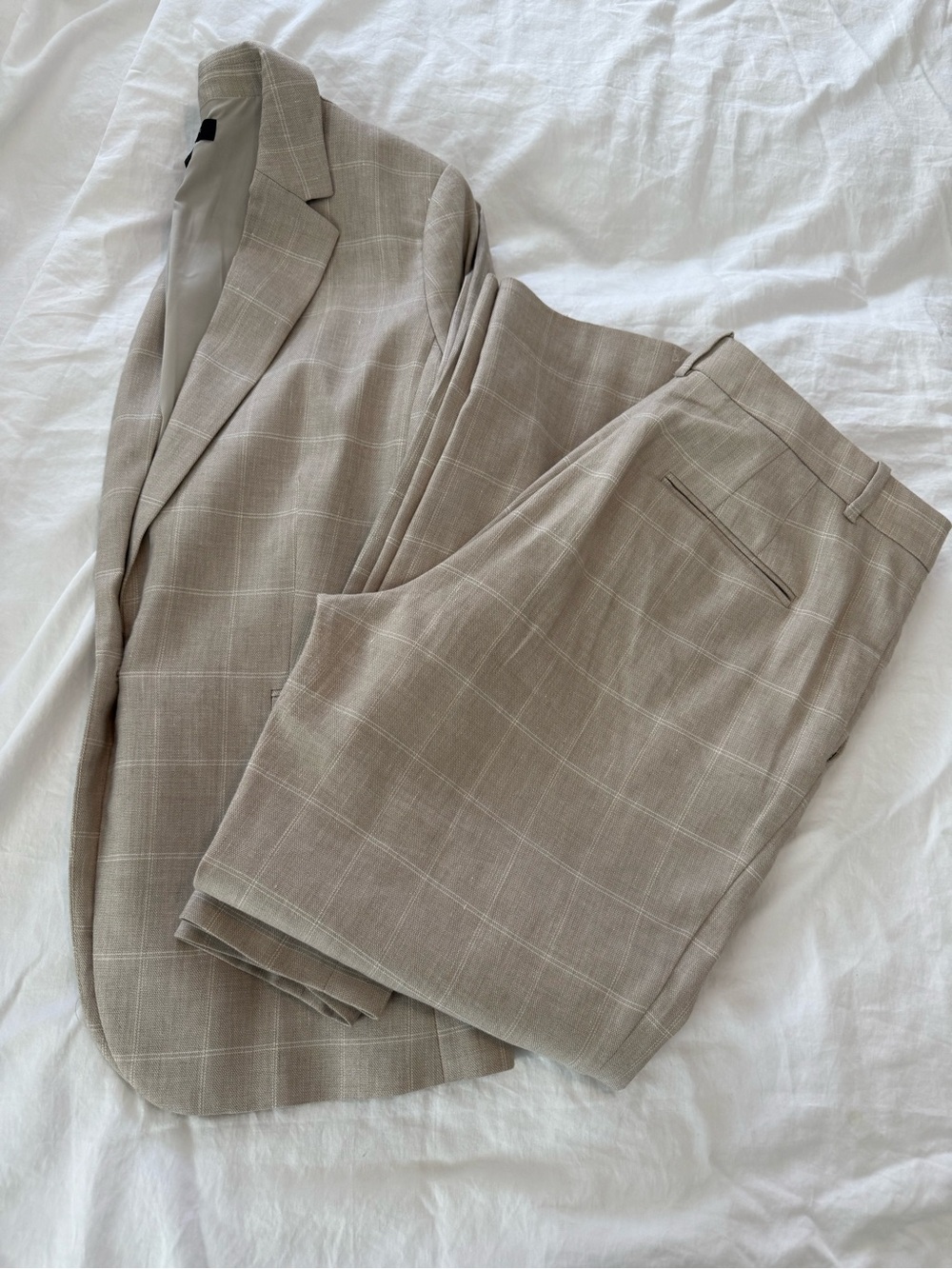 Ann Taylor Beige Plaid Pantsuit Jacket & Trousers